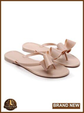Jelly Flip Flop Sandals Bow Thong Flat Slides Waterproof Slip On Summer Beach